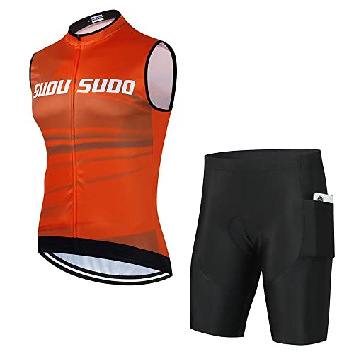 Men's Cycling Jersey Set Sleeveless Bike Shirts Tops Cycling Vest Bicycle Clothing Shorts with Gel Padded