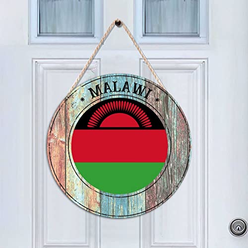 Cheyan Wooden Sign Malawi Wood Sign for Front Door Decoration Hanging Farmhouse Porch Outdoor Decor Round Wood, 12"x12", Malawi Wall Art