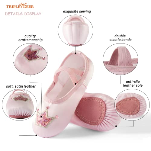 TRIPLE DEER Ballet Shoes for Girls, Satin Dance Practice Slippers Split Soft Leather Flat Sole Yoga Gymnastics Shoes (Toddler/Little/Big Kid)2