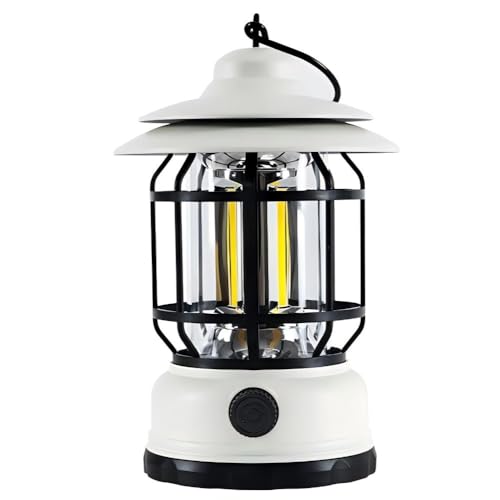 Rechargeable Camping Lantern,Outdoor Camping Light with USB Charging Port,Fearless of Wind and rain,Suitable for Garden,Courtyard,and Lawn Use(White)