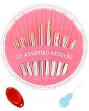 30-Count Steel Sewing Needles for Hand Sewing, 6 Sizes Large Eye Embroidery and Hand Quilting Needles Kit with Threaders for Art & Craft Projects（Pink）