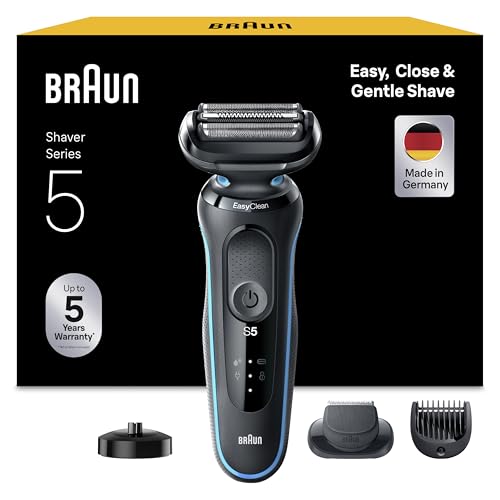 Braun Series 5 Rasierer Herren Elektrisch, Elektrorasierer mit EasyClick Barttrimmer Aufsatz, Ladestation, EasyClean Rasierapparat, Trockenrasierer, Wasserdicht, Made in Germany, 51-M4500cs, Mintgrün