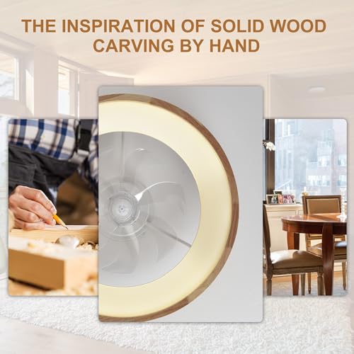 Oaks Aura 24” Low Profile Ceiling Fan with Light,3 Color Dimmable LED,6 Speeds,Reversible Motor,Wooden Flush Mount Ceiling Fans with Lights and Remote for Bedroom/Kidsroom/Dinng Room thumbnail 3