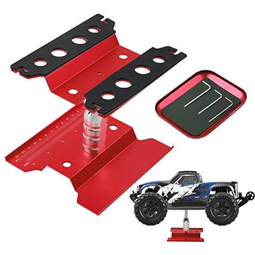 Station de travail RC Car Work - Rotation à 360 ° - En aluminium - Avec plateau à vis - Plateforme de travail réglable en hauteur - Plateforme de travail RC pour 1/8 1/10 1/12 1/16 - Rouge Cover