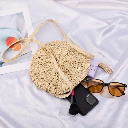 Beebeecraft 1Pc Straw Shoulder Bag for Women Cotton Summer Beach Straw with Tassel for Travel Vacation3