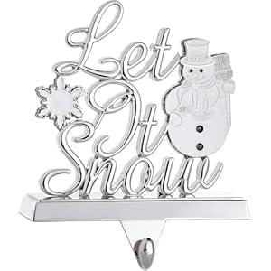 Klikel Stocking Holder - Let It Snow Christmas Stocking Hanger for Mantel - Metal Christmas Stocking Holder for Fireplace Mantle - Heavy Stocking Holder for Mantle with White Snowflake and Snowman Klikel Stocking Holder Let It Snow Christmas Stocking Hanger for Mantel Metal Christmas Stocking Holder for Fireplace Mantle Heavy Stocking Holder for Mantle with White Snowflake and Snowman