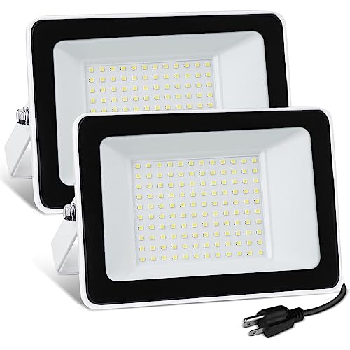 Ufond 10000Lumens Led Flood Lights Outdoor,100W Waterproof Work Light, Lighting Angle Adjustable Floodlights,Portable Light With Plug For Garage,Yard,Garden,Porch(2 Pack) #TOP16