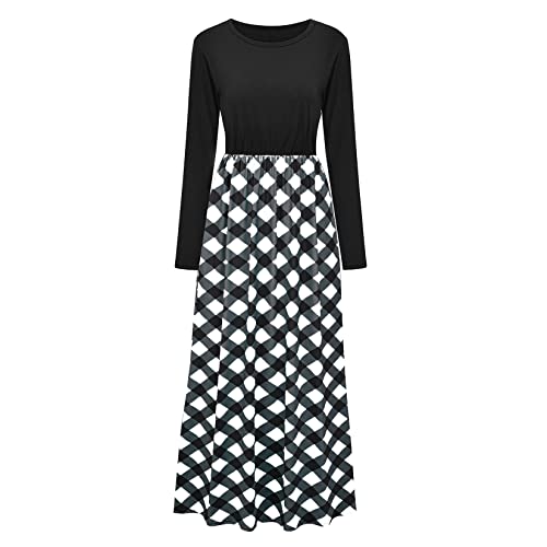 Vestido Xadrez Impresso Para Mulheres Vestido Longo De Cola Redonda De Manga Longa Para Festas