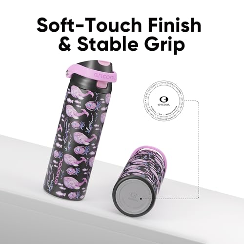 Image of ENCOOL Leakproof Insulated Water Bottle with Straw Dual-Sip Water Bottle Bag-Safe Design for Work, Commute & Gym - Keeps Drinks Cold All Day, 24 oz, Neon Whale