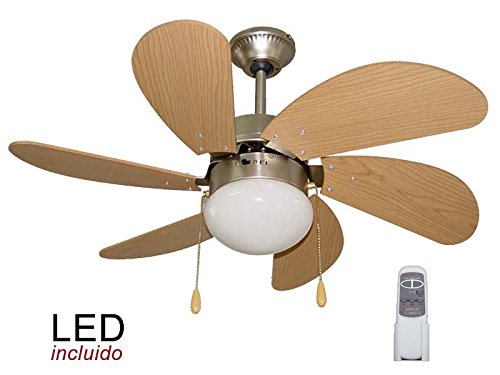 Pack Ventilador de LED y Mando a distancia color niquel.