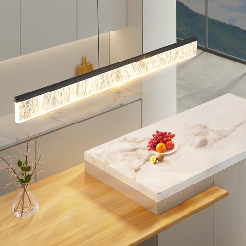 Waikmdv Black Chandeliers 39.4In Linear Pendant Lights Kitchen Island LED