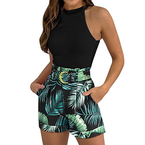 NIUREDLTD Damen Anzug 3 Teiler Elegant Sommer Top Und Shorts Und Gürtel...