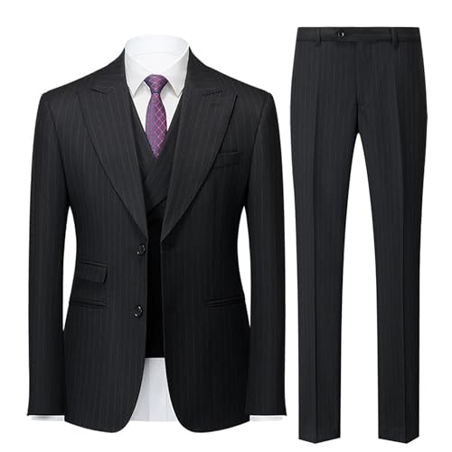 UNINUKOO Mens 3 Piece Suits Pinstripe Slim Fit Peak Lapel Formal Dinner Casual Wedding Tuxedo