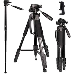 Tripode Para Nikon P1000 CAMBOFOTO 177cm 2 en 1 Aleación de Aluminio Trípode/Monopie con Cabezal Giratorio De 3 Vías,Soporte para Teléfonos Móviles,Compatible con Sony/Canon/Nikon/Sony/DSLR Cámara(Negro)