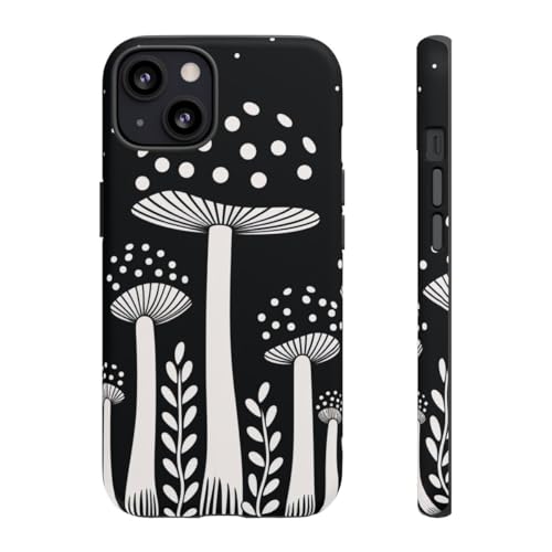 Coque iPhone 13 motif champignon noir et blanc - Protection rigide mate antichoc