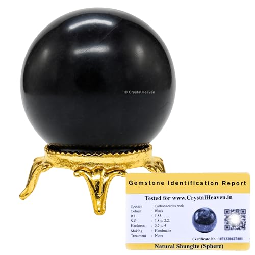 Certified Shungite Crystal Ball for Meditation - Premium Crystal Vastu Items for Home and Feng Shui Items for Good Luck - Ideal for Pooja Supplies and Spiritual Practices (1.5" Inch)