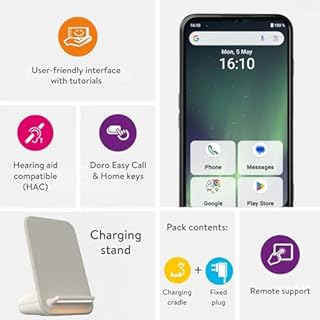Doro - Aurora A30 Smartphone - Senior Mobile Phone - Easy to Use - Assistance Button with GPS Location - Hearing Aid Compatible - Wireless Charging Stand Included - Graphite