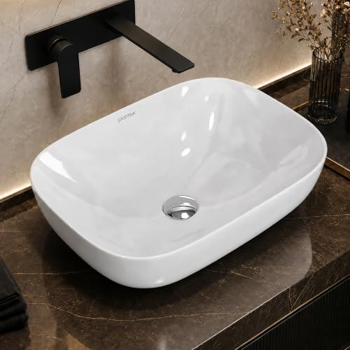 Image of Plantex Ceramic Wash Basin /Basin for Bathroom /Tabletop Wash Basin /Bathroom Basin (Crystal, White)