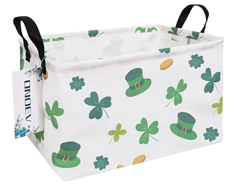 Image of Rectangular Folding Laundry Basket,waterproof Canvas Basket,gift basket,Suitable for children's room,Office,Clothes,Toys Storage(Lucky Clover)