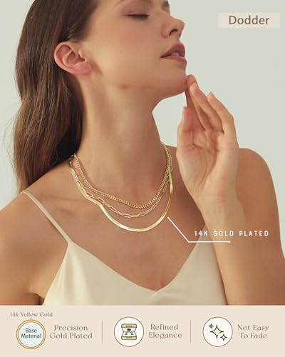 Gold Layered Necklaces for Women, 14K Gold Plated Dainty Gold Chain Choker Necklace Stack, Herringbone Gold Necklaces Set4