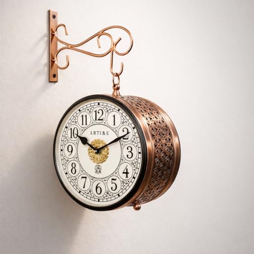 Image of Handcrafted Double Side Metal Analog Vintage Wall Clock,Hand Jali Cutting | 1.5 Year Machine Warranty |65470- Size INCHES | 1 Side Number 1 Side Roman,Colour Copper Size 8 inch