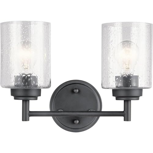 Image of KICHLER 45885BK Winslow Vanity, 2-Light 150 Total Watts, Black, 12.75 inch