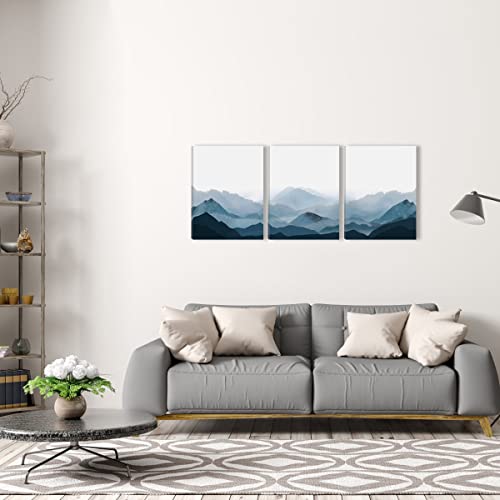 Bincue Framed Mountain Canvas Wall Art 3 Piece Blue Fog Mountain Painting Wall Decor For Bedroom Living Room Office Decor 12X16 Inch #TOP2