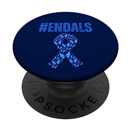 End ALS Awareness Support - Mariposas de cinta azul PopSockets PopGrip Intercambiable