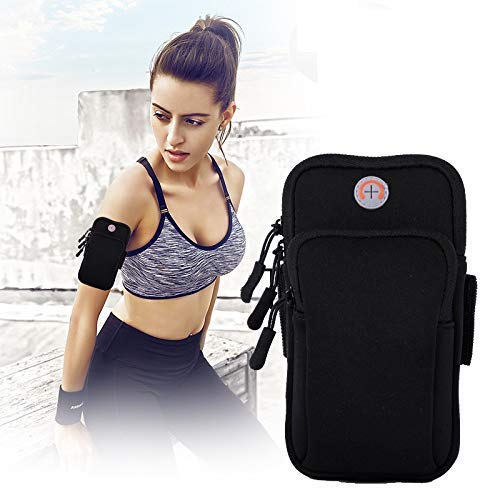 Image of CLITZ Sports Armband, Running Gym Universal Smartphone Arm Bag with Earphone Hole Multifunctional Pockets foriPhone 15, 14, 13, 12, 11 Pro Max, Xs, Xr, X, 8 Plus, (Black Armband)