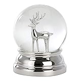 H.Bauer jun. Kleine versilberte Glas Schnee-Kugel mit Rentier Ø 8 cm - Chrismas Deko Schüttelkugel - Traumkugel für Winter & Weihnachten