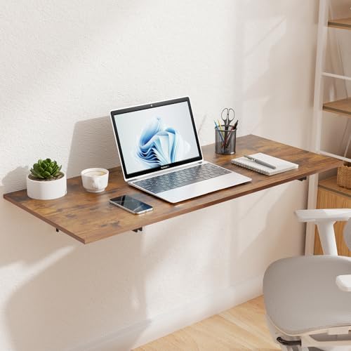 GOYLSER Wall Mounted Folding Table for Office, Rustic Brown Fold Down Desk Laundry Folding Table Wall Mounted for Laundry Room/Home Kitchen, Length 47
