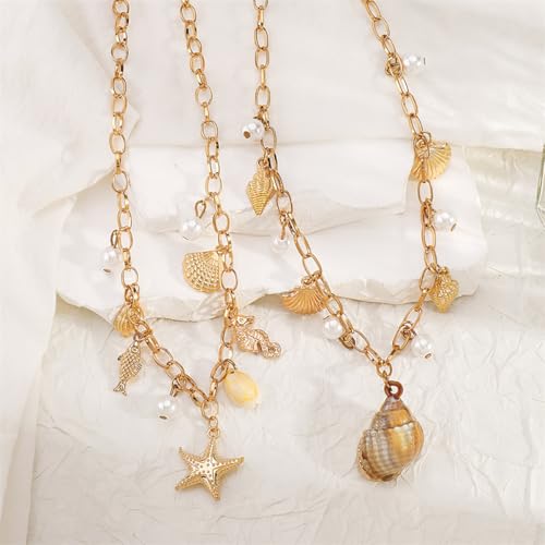 Summer Charms Necklace for Women Ocean-style Necklace Multi-element Trendy Pearl Shell Conch Trendy Ocean Sea Pendant Necklace4