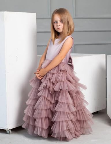MCieloLuna Flower Girl Dresses for Wedding Bow-Knot Multilayer Puffy Tulle Pageant Princess First Communion Dresses4