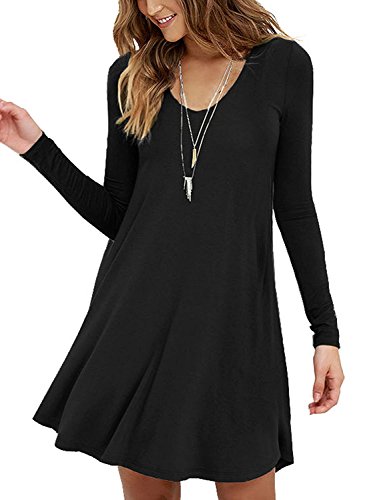 VIISHOW Womens Round Neck Long Sleeve A-line Casual Tshirt Dress