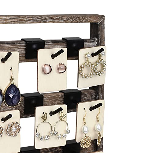 Ikee Design Wooden Jewelry Display Rack With 20 Hooks, Earring Card Display Holder Stand With Hooks, Jewelry Tower For Earring Cards, Necklaces, Keychains, Coffee Color, 11.75" W X 4.6" D X 15.4" H #TOP5