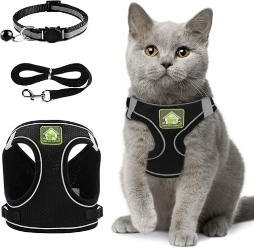 Harnais Chat Anti évasion Ensemble, Harnais Chaton Réfléchissant, Harnais Chat Respirant Et Réglable, Collier Harnais Et Laisse en Maille pour Animaux De...