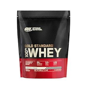 ON Gold Standard 100% Whey for Muscle Support and Repair, Low Sugar High Protein Powder with Naturally Occurring Glutamine and BCAA Amino Acids, Cookies & Cream Flavour, 15 Servings, 480g