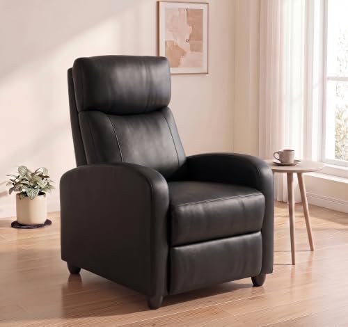 Image of Manual Massage Recliner Chair, Oversized Lazy Boy Reclining Couch Chair with Lumbar Heat & Adjustable Backrest, Single Recliner Sofa for Home Theater Seating, Living Room, Bedroom, Black
