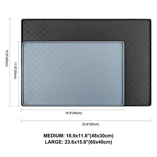 Coomazy Cat & Dog Food Mat, Sillicone Waterproof Pet Bowl Placement Tray To Stop Food Spills And Water Messes Out To Floor (M: 18.9X11.8In, Grey) #TOP1