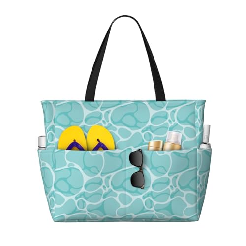 Large Beach Bags Water-resistant Sandproof - Turquoise Sea Water Surface Cute Beach Tote Bags for Women with Zipper