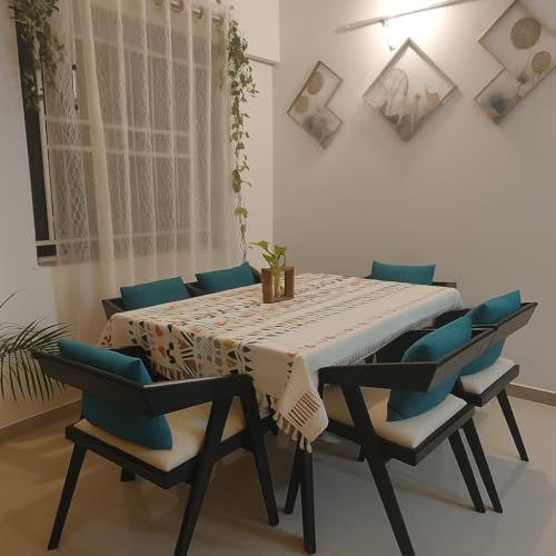 Image of Solid Sheesham Wood 6 Seater Dining Table with Cushioned Chairs with 2 Drawer Storage, Furniture for Dinner Rooms Walnut Finish (6 Seater)
