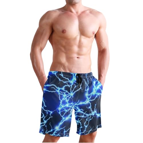 Blue Lightning Bolt Men's Boy's Novelty Beach Shorts Swim Trunks Summer Quick Dry Bathing Suits S4