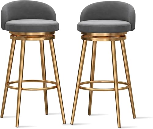 Juego de 3 taburetes de bar modernos tapizados de terciopelo con patas de metal dorado de 25.6 pulgadas de alto, sillas de comedor de respaldo bajo para encimera de isla de cocina, colores blanco y