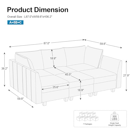 Belffin Modular Sectional Sofa Sleeper Couch with Storage Velvet Sectional Sofa Bed, 6 Seats, Black