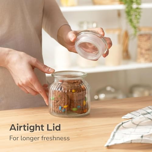 Image of bellemax 500ML Clear Glass Storage Jar With Air Tight Glass Lids- Airtight Food Jars Glass Kitchen Containers For Pantry, Pickle Jar, Sugar Pasta Cereal Flour Sugar Storage Jar (BM-01, Set of 2)