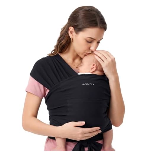 Momcozy Baby Wrap Carrier Slings, Easy to Wear Infant Carrier Slings for Babies Girl and Boy, Adjustable Baby Carriers for Newborn up to 50 lbs, Black