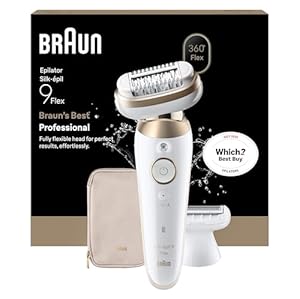 Braun Silk·épil 9 Flex, Epilator with 360° Flexible Head for Easy Hair Removal, Wet & Dry, Lasting Smooth Skin, Includes Shaver Head and Trimmer Comb, 9-030 3D, Gold