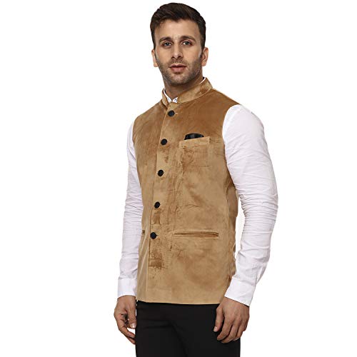 Image of Veera Paridhaan Men's Velvet Solid Green Nehru Jacket NEW