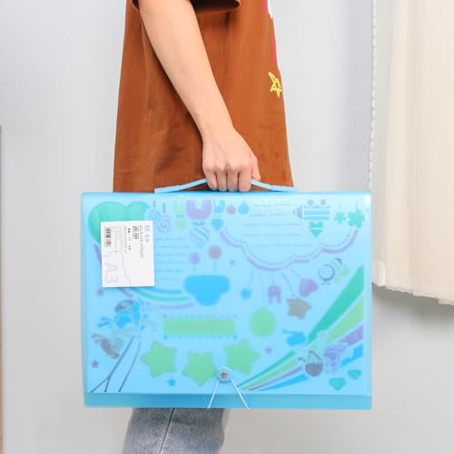 Image of Art Portfolio Folder with Handle and Clear Sleeves 60 Pockets Display 120 Pages Plastic Painting Presentation Storage Book for Artwork Files Document (1, Sky Blue, A3-17 x 13 inch)