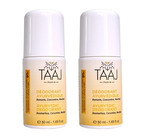 TAAJ | Desodorante Natural Ayurvédico | Axilas limpias y perfumadas | Efecto antitranspirante y no deja marcas | Protección de larga duración | Fabricado en Francia | Vegano | Cruelty Free | 2 x 50 ml